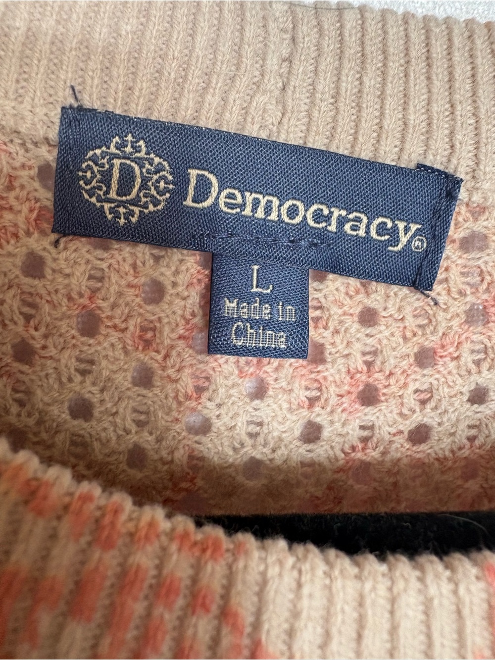 Democracy Beige Crewneck Sweater with red/pink Speckle Open-Weave